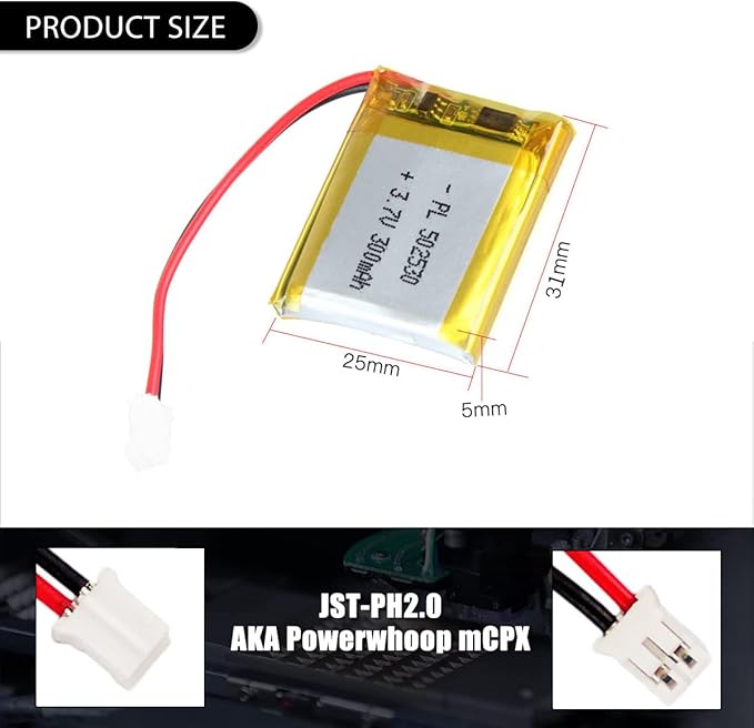 YDL 3.7V 300mAh 502530 Lipo battery Rechargeable Lithium Polymer ion Battery Pack with PH2.0mm JST Connector