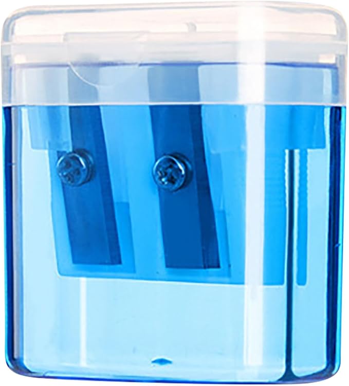 Pencil Sharpener for Classroom, Manual Dual Holes Compact Classroom Pencil Sharpener with Lid, Pencils Sharpener for Colored Pencils Kids Adults Students School Class Home Office, Blue