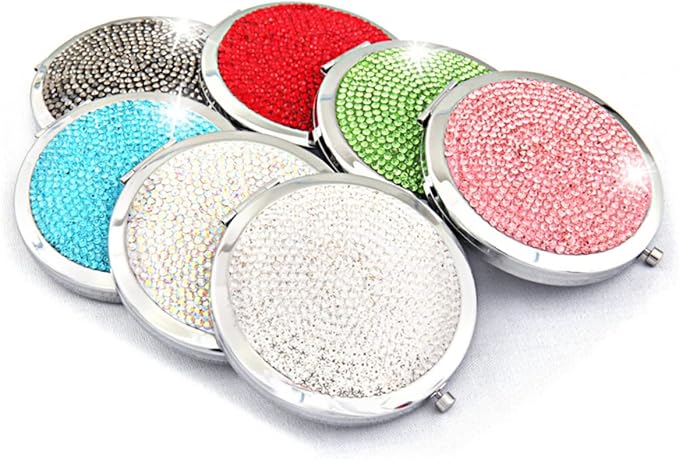 NOLITOY Round Diamond- Makeup Mirror Folding Lighted Travel Mirror Compact Portable for Women Artists