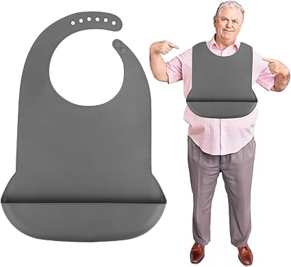 Adult Bibs for Men Women,Adjustable Silicone Adult Bib,Washable Waterproof Bib for Elderly with Crumb Catcher