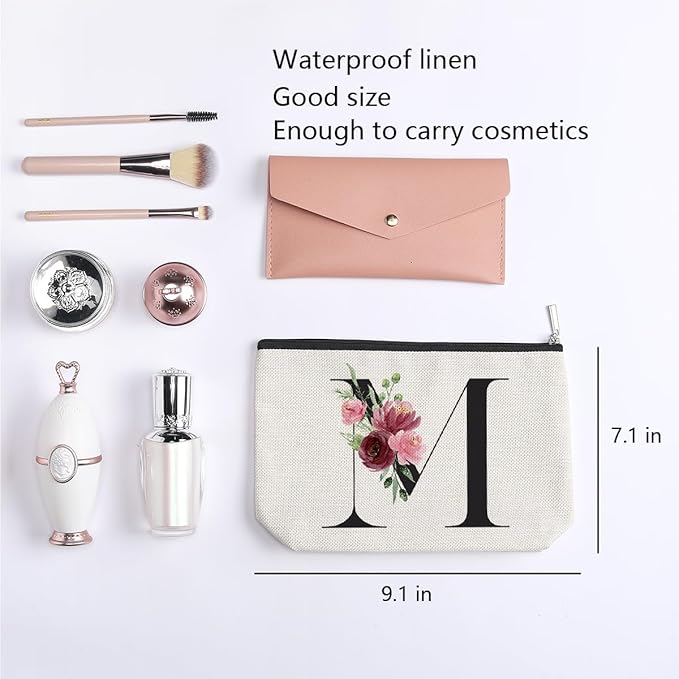 Initial Makeup Bag, Personalized Gifts for Women, Bridesmaid Gifts, Birthday Gifts for Women Mom, Gifts for Best Friend, Bride Bridesmaid Cosmetic bag (Letter M)