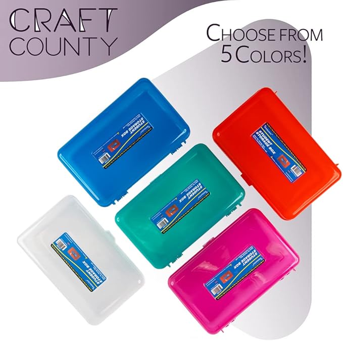 Craft County Transparent Pencil Box Colored Utility Box Storage Office Supplies Organizer Clear