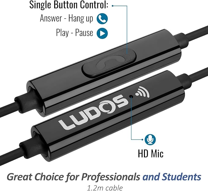 LUDOS FEROX Wired Earbuds in-Ear Headphones, 5 Year Warranty, Earphones with Microphone, Noise Isolation Corded for 3.5mm Jack Ear Buds for iPhone, Samsung, Computer, Laptop, Kids, School Students