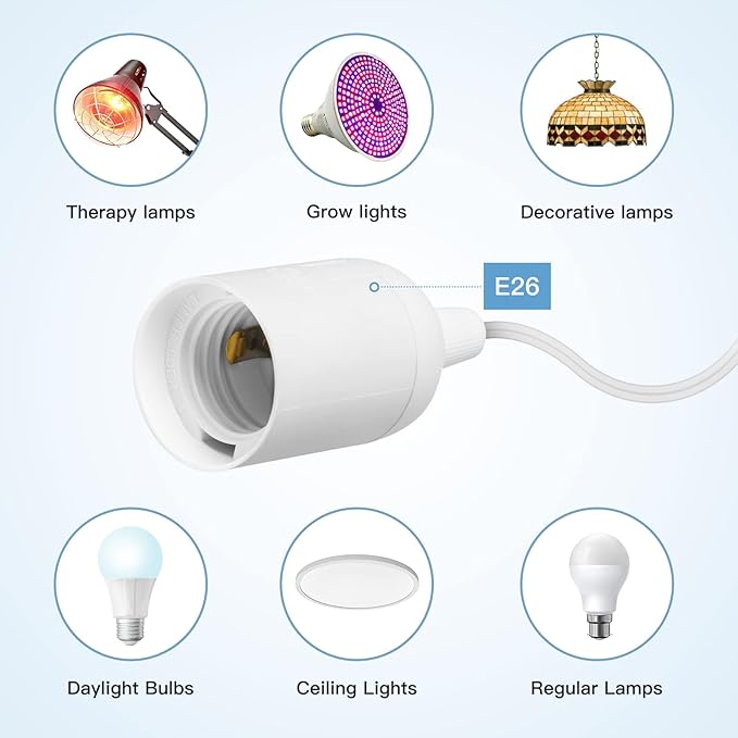 Simple Deluxe 20 Feet Extension Hanging Lantern Pendant Light Cord with E26 Socket, Featuring an OnOff Switch(Bulb Not Included), White1 Pack