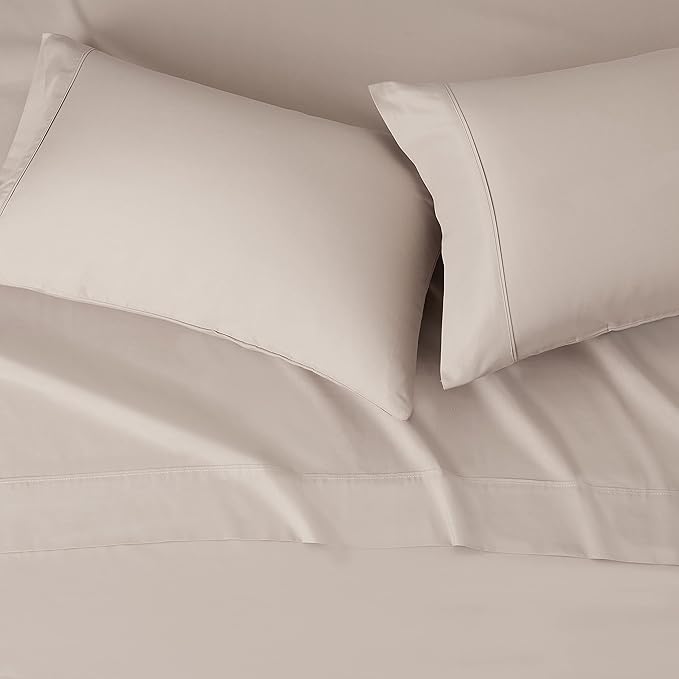 Basics Lightweight Super Soft Cooling, Easy Care Breathable Wrinkle Free Microfiber Comfortable 4-Piece Bed Sheet Set with 14-Inch Deep Pockets, Queen, Taupe, Solid