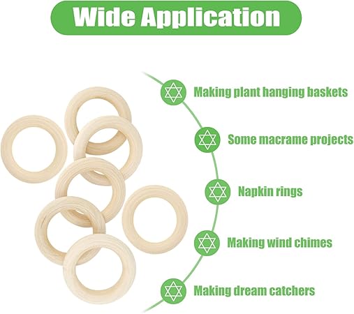 HANWER Natural Unfinished Wooden Craft Rings, 55mm, 10-Pack