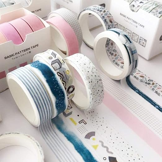 YUBX 5 Rolls Washi Tape Set Creative Basic Skinny Decorative Tapes for Arts, DIY Crafts, Journals, Planners, Scrapbooking, Wrapping (Cyan Dew)