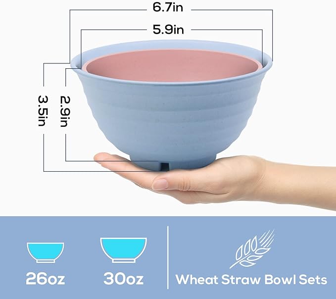Numkey 26 oz Set Of 4 Salad bowls Small wheat straw bowls for kitchen Soup bowls Breakfast cereal bowl Unbreakable Lightweight DishwasherMicrowave safe BPA Free (Beige)