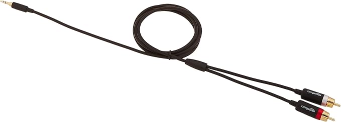 Basics 3.5mm Stereo Aux to 2 x RCA Audio Cable Adapters, 4 Feet1.2 m, for Connecting Amplifiers, Speakers, with Gold-Plated Plugs, Black