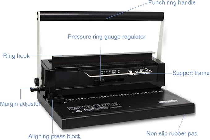 Wire Binding Machine Spiral Coil 3:1 Pitch Punch 12 Sheets Bind 120 Sheets for A4 A5, Simply Customize Paper Margin