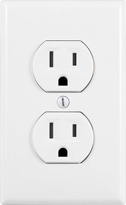 GE Grounding Duplex Outlet, In Wall Receptacle, Tamper Resistant Outlets, 3 Prong Electrical Socket, Easy Install, 15 Amp, UL Listed, White, 54263