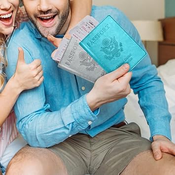 Passport and Vaccine Card Holder Combo with Vaccine Card Slot, Passport Wallet, Passport Cover Case for Women and Men(AK-turquoise)
