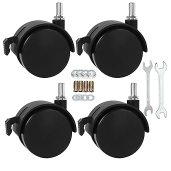 2" Stem Casters Replacement Casters Threaded Swivel Furniture Caster Wheels with Brakes 100Lbs (516-18-Black)