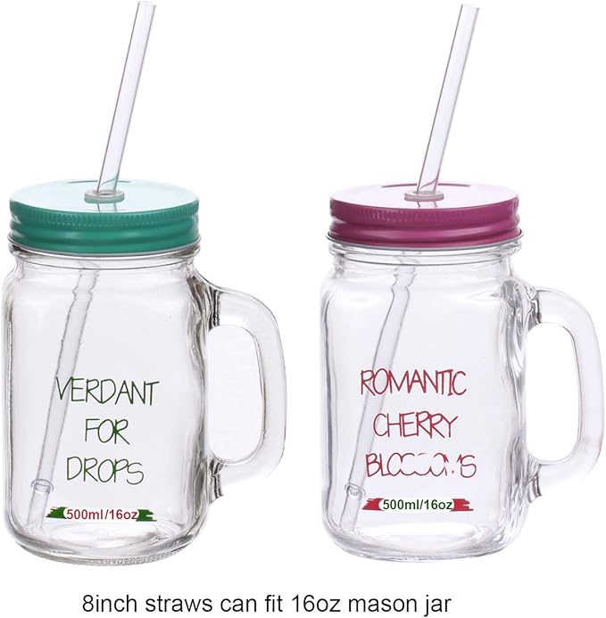 Dakoufish 6 Inch Reusable Thick Plastic Clear Drinking Straws for Short Mini 6oz-8oz Mason Jar Tumblers,Set of 12 Pcs Straws with Cleaning Brush (6inch