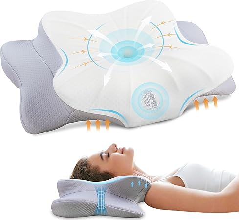 Cervical Pillow for Neck Shoulder, Ergonomic Contour Memory Foam Pillows for Sleeping with Washable Pillowcase, Cooling Neck Support Pillow for Side Back Stomach Sleeper-Grey-Standard Size