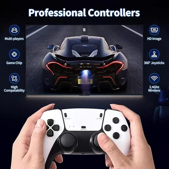 2 Pcs Wireless Retro Game Console, Gaming Stick 4k HDMI Output Built-in 40,000 Games 23 Emulators, 2.4GHz Wireless Controllers, Plug Play Video Games with 128G TF Card for TV