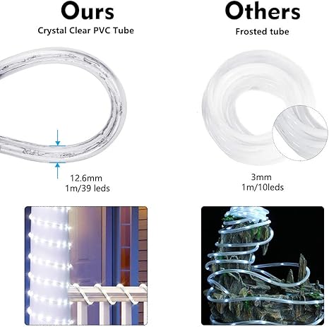 Brizled Rope Lights, 51ft 612 LED Rope Lights, 120V Plugin Christmas Rope Lights Connectable, Waterproof Cool White Indoor Outdoor Tube Lights Flexible for Holiday Garden Yard Corridor Patio Decor