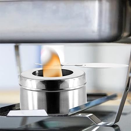 Stainless Steel Fuel Holder with Cover, Chafer Wick Fuel and Sterno Canned Heat for Buffets, Barbecue and Catering Events(1Pcs)