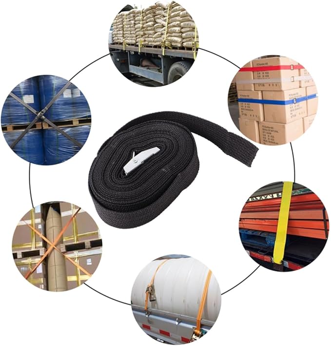 GARVALON 2pcs Polyester Cargo Straps Zinc Alloy Buckle Fixing Kit Band for Car Motorcycle Black Sturdy and Easy to Use