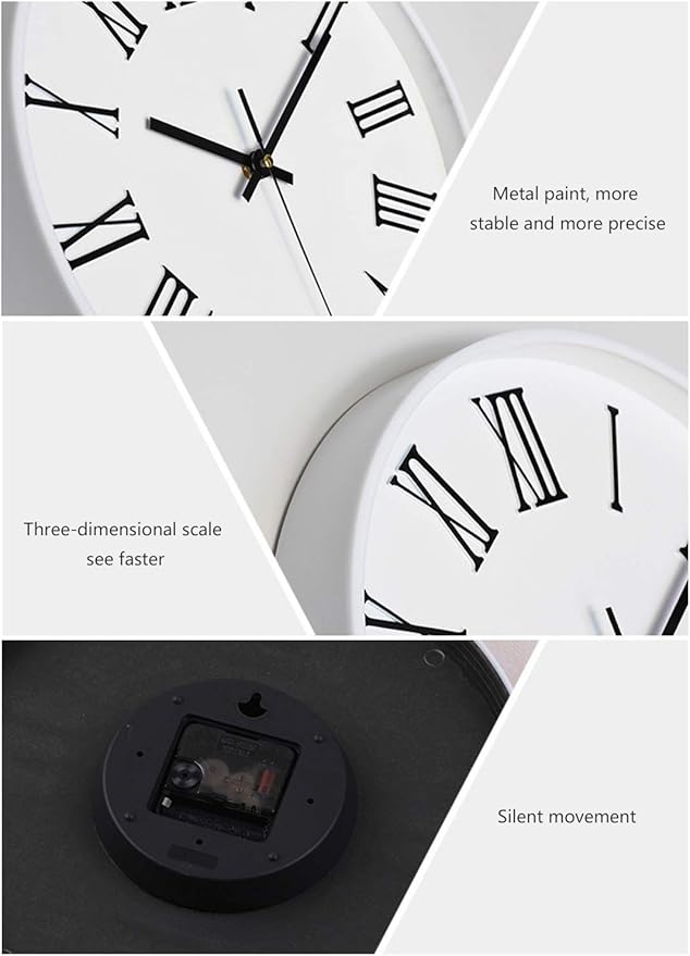 12 Inch Classic Round Clock, Traditional Roman Numeral Quartz Wall Clock, Modern Silent Non-Ticking Home for Living Room/Kitchen/Office Decorative,Gold