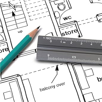 12 Inch Architect Scale Ruler, Aluminum Metric Triangular Scale Ruler for for Students, Architects, Engineers, Draftsman Silver