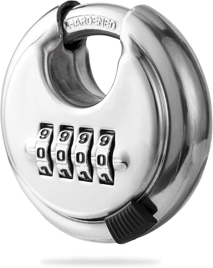 Rohuis Round Combination Lock, Uncuttable Combination Disc Padlock, 3/8 Inch Shackle Outdoor Combo Lock Discus Pad Lock for Storage Unit, Garages, Fences (1 Pack)