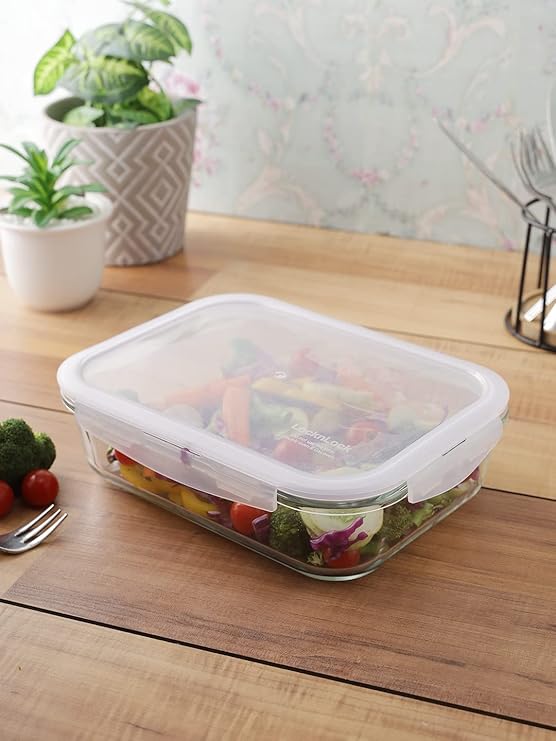 LOCK & LOCK Purely Better Glass Food Storage Container with Lid, Rectangle-51 oz, Clear