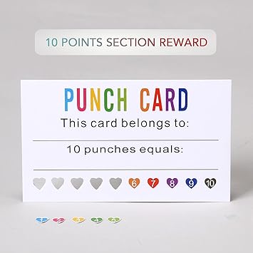 ONEDONE Punch Cards 200 Pack Reward Punch Cards with Heart Shape Hold Puncher Behavior Incentive Awards for Kids Students Teachers Home Classroom School Business Loyalty Cards - 3.5" x 2"