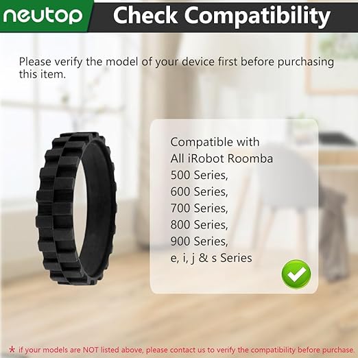 Neutop Replacement Rubber Wheel Tires Compatible with iRobot Roomba 500, 600, 700, 800, 900, e, i, j & S Series Models, Anti-slip, Great Adhesion and Easy Assembly, 4-Pack.