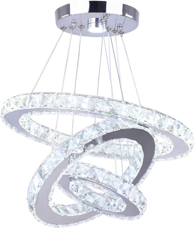 Winretro Modern LED Chandeliers Crystal Chandelier 3 Ring Round Pendant Lighting Adjustable Stainless Steel Ceiling Light Fixture for Living Room Dining Room Bedroom