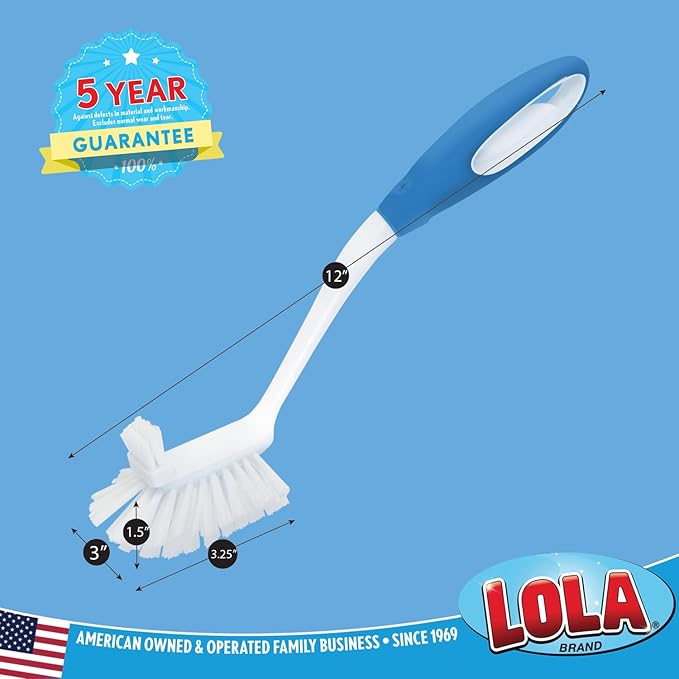Lola Products Pro Utility All Purpose Kitchen Cleaning Brush, Durable Bristles, Comfort Ergonomic Rubber Non-Slip Grip, Built-in Food Scraper, 1 Pack