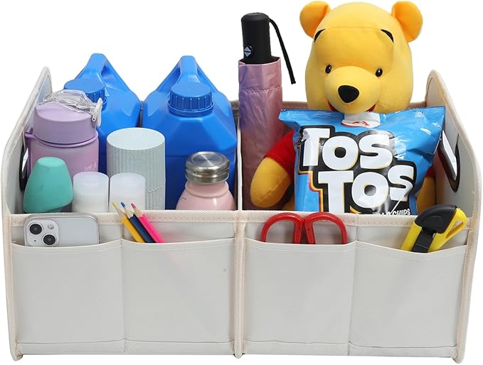 Car Trunk Organizer and Storage Bin Small Essentials Collapsible Organization Accessories for SUV/Sedan Beige