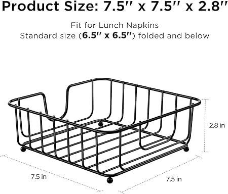 Napkin Holder for Table, Napkin Holders for Paper Napkins, Flat Metal Black Napkin Holders for Kitchen Dining Table, 6.9" x 6.9" x 2.2" Inside Size (Black)