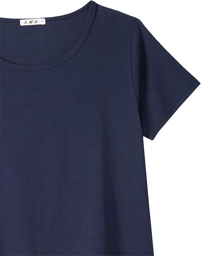 Women's Cotton Fitted Long Length T Shirts Short Sleeve Basic Comfy Tunic Tee Tops