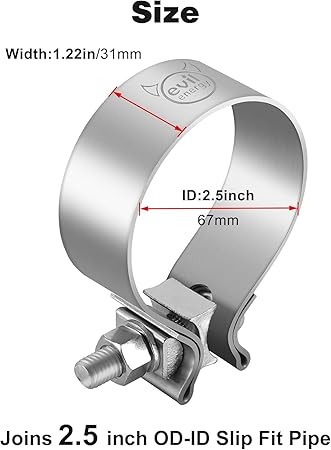 EVIL ENERGY 2.5 Inch Exhaust Clamp,2 12" Narrow Band Muffler Clamp Stainless Steel for Pipes,Mufflers,Catalytic Converters 1PCS