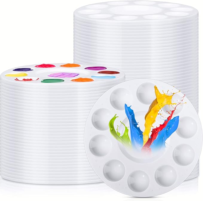 200 Pcs Paint Tray Palettes Plastic Round Paint Pallet White Washable Pallets Trays Holder for Students Adults Art Painting Class School Craft Project Supplies
