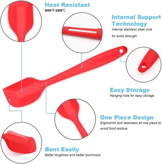 YAKOLAK Premium Silicone Non-Stick Heat Resistant Spatulas with Steel Core Kitchen Utensils Non-Stick for Cooking, Baking and Mixing, 9 Inch Red