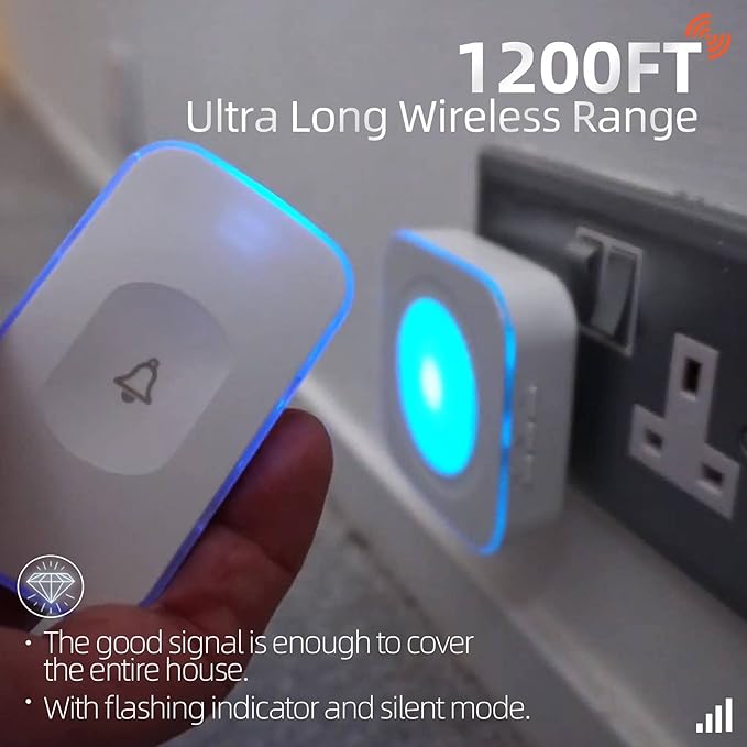 Wireless Doorbells for Home Hearing Impaired Doorbell 2 Buttons 3 Receivers Flashing Light Wireless Doorbell for Office Classroom Bedroom 1200Ft 36 Ringtones 4 Volume JSIEEM(White)
