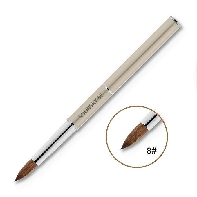 Beaute Galleria 1 Piece Kolinsky Sable Round Acrylic Nail Art Brush (CRIMPED), for Manicure Detail Painting, Acrylic Application, Acrylic Powder, Nail Extension, Nail Carving, Nail Art Pen (Size: 8)