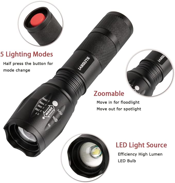 LED Emergency Handheld Flashlight, 3 Pack, Adjustable Focus, Water Resistant with 5 Modes, Best Tactical Torch for Hurricane, Camping, Dog Walking