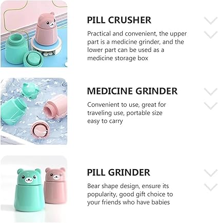 Pill Grinder, Portable Bear Pill Crusher Pill Pulverizer for Vitamins, Cute Animal Medicine Tablet Grinder Container Storage Box (Green)