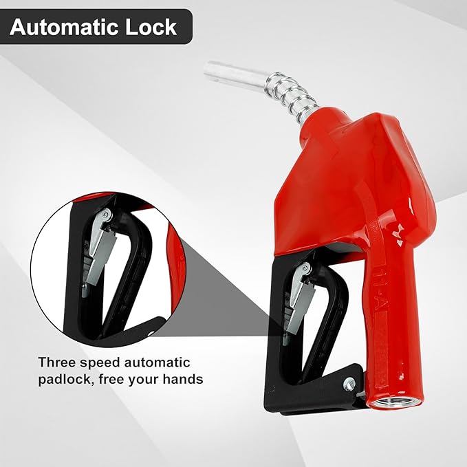 EASYBERG 34" NPT Auto Fuel Nozzle, Auto Shut Off Fuel Nozzle with 3-speed Padlock, Spout 1316" for Gasoline, Diesel, Biodiesel and Kerosene, Red