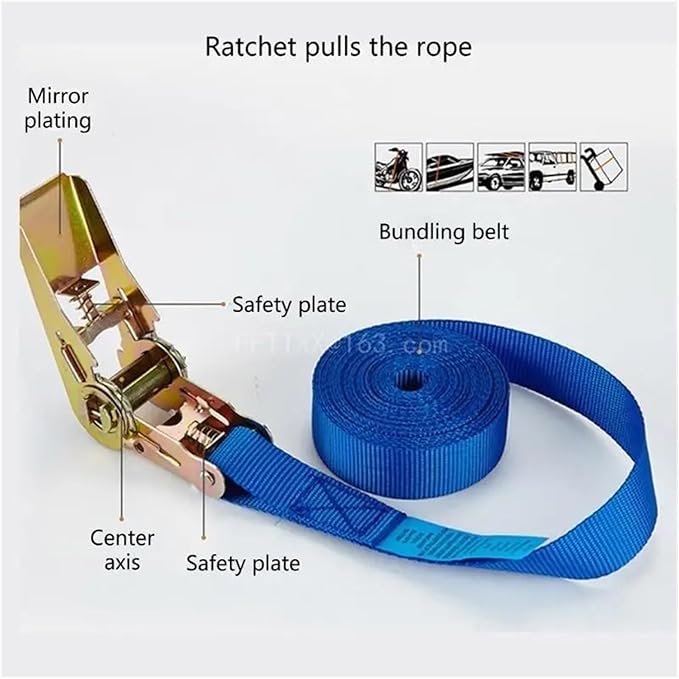 Lashing Strap with Ratchet 1000kg(2200lbs) Tensile Force Cargo Tie Down Strap Heavy Duty Roof Rack Strap 24610M(10M)