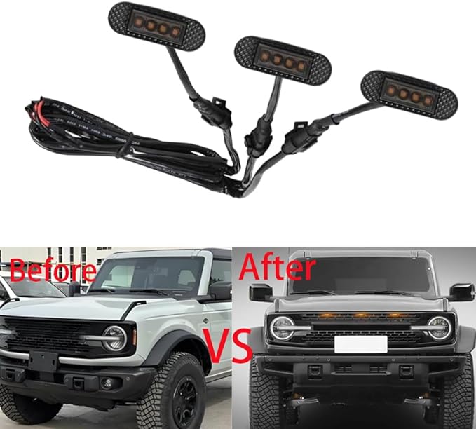 LED Front Grille Strobe Light, 4 Pcs 12 V DC Grille Emergency Warning Flashing Marker Light Assemblies, Compatible with Toyota Tacoma 2024 (Smoked Shell)