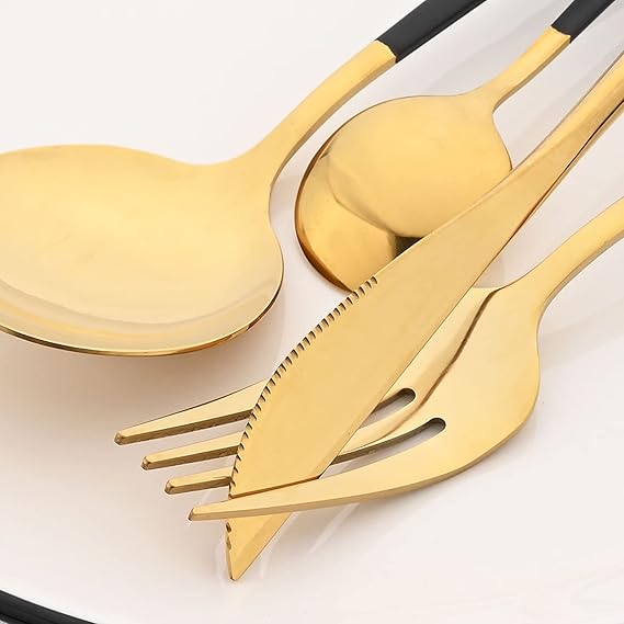 6 Pieces Black Gold Dessert Spoons, 7.28-Inches Food Grade Stainless Steel Spoons for Dessert Salad Appetizer, Use for Home Kitchen or Restaurant