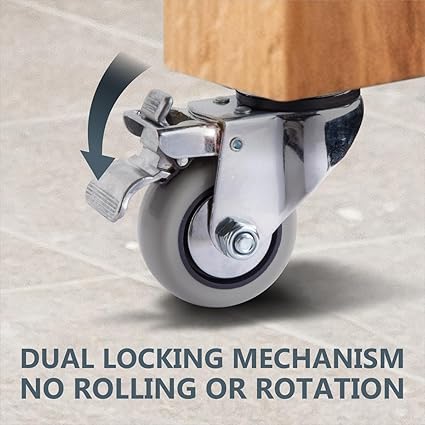 POWERTEC 3 Inch Swivel Caster Wheels Set of 4 with Brake 880 lbs Loads, Heavy Duty Plate Casters, Dual Locking PU Castor Wheels for Furniture, Cart, Dolly and Workbenches (17208V)