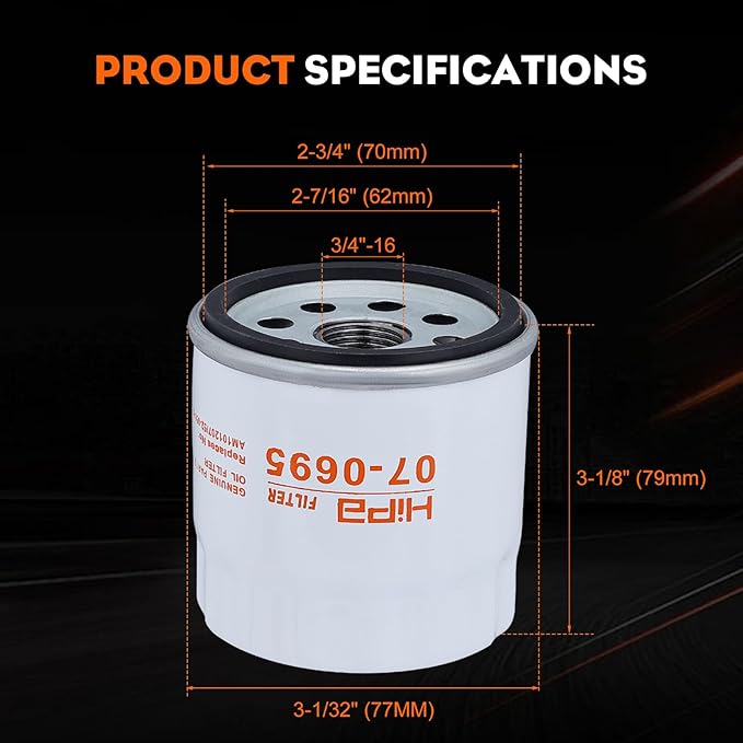 Hipa 52 050 02-S Oil Filter for Kohler 7000 HD 2000 Series Kohler CH11-CH15 CV11-CV22 M18-M20 MV16-MV20 K582 Engine Lawn Mower Cub Cadet Farm Tractor Parts Replace KH-52-050-02-S