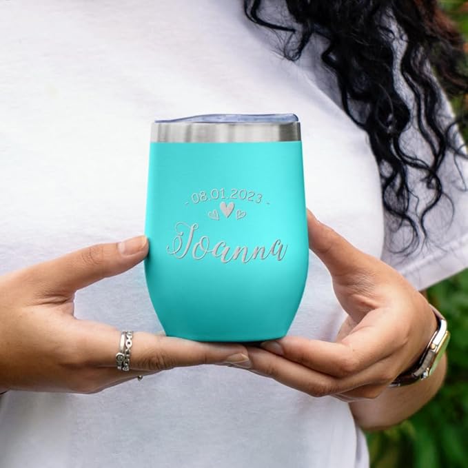 Gifts Inscribed Personalized Wine Tumbler with Lid Custom Stainless Steel Tumbler Engraved - Customized Wine Travel Mug Insulated for Hot and Cold - Gift for Wedding, Bridal Party, Birthday (Teal)