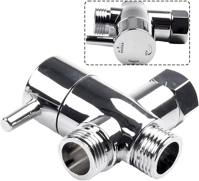 Bidet T Valve, 3 Way T-adapter Bath 12 Shower Head Mount Valve Diverter ABS Converter For Hand Shower And Fixed Shower Head, Replacement Component Adapter