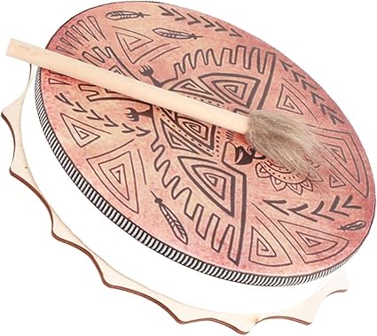 belupai 9.8in Shaman Drum with Drum Stick,Handmade Shaman Drum,Spiritual Instrument,Sound Healer Shaman Drum for Spiritual Music(2)